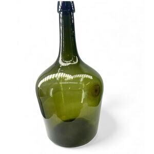 Antique French Country Vintage Olive Glass Demijohn Large Vase Vessel Decor